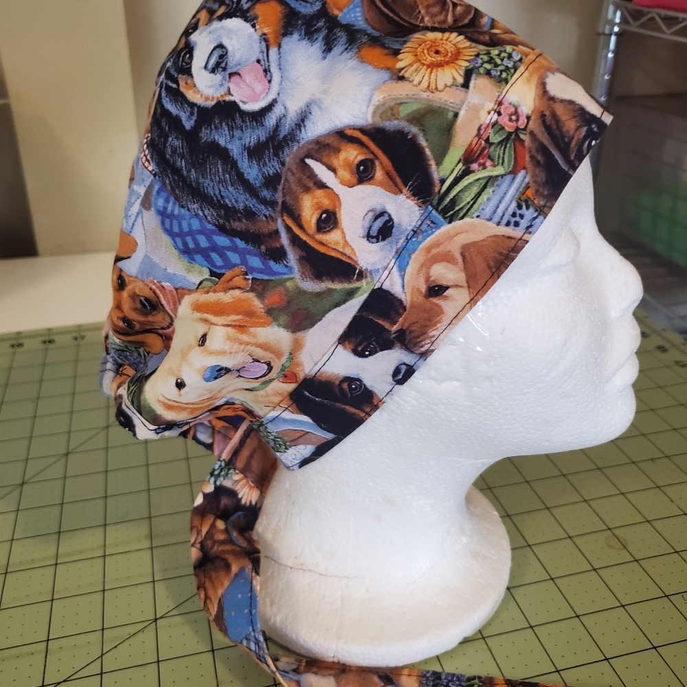 New Hand Crafted Puppies Print Scrub Cap Cotton Adult Sz